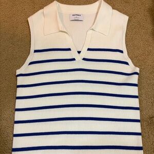 Old Navy White Ribbed Sleeveless Polo Top with Navy Trim
